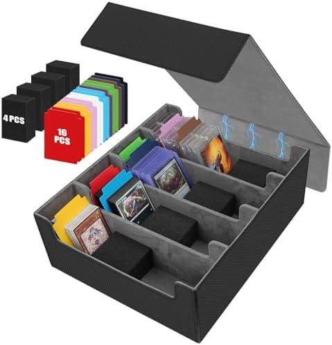 AOBOPLE 3400+ Trading Card Storage Box,Storage Box for Top Loaders Hold 616+,PU Magnetic Card Box with 16 Dividers&4 Supporters for MTG/TCG Sport Cards