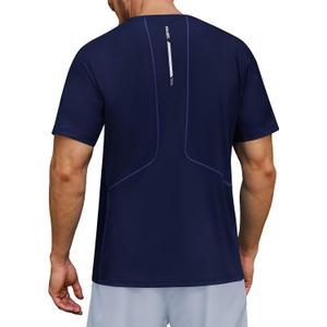 Men's UPF 50+ Sun Protection Athletic Shirts Short Sleeve Running Workout Gym Tshirts Quick Dry Swim Shirt for Rash Guard (Large, Navy Blue)