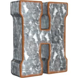 CraftyCrocodile 7" Galvanized Metal Letters for Wall Decor - 3D Letter H for Hanging & Free Standing - Decorative Rustic Alphabet Letters for the Living Room, Bedroom, Kitchen