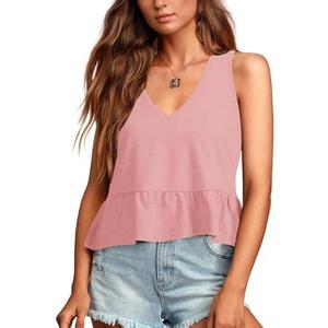 LYANER Women's Casual V Neck Peplum Ruffle Hem Sleeveless Babydoll Tank Top XL