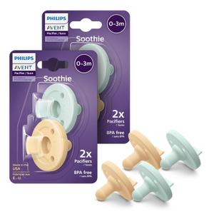 Philips Avent Soothie 0-3 Months Orthodontic Baby Pacifiers, 100% Silicone Pacifiers, One Piece, BPA-Free, 2 Green and 2 Yellow, 4 Pack, Model SCF190/71 (Light Yellow/Pastel Cyan)