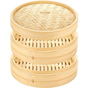 Bamboo Steamer Basket 12-Inch 2-Tier Steamer for Cooking, Chopsticks, Sauce Dish, Steaming Asian Food, Dim Sum, Dumpling, Rice, Bao Buns, Chinese, Vegetable Steam Pot