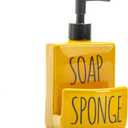 Ceramic soap Dispenser with Sponge Holder for Kitchen Sink Bathroom Counter top Storage and Organization (Yellow)