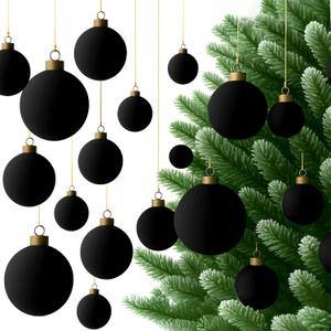 36 Pcs Black Velvet Christmas Balls Bulk - 2.36", 2.76", 3.15" Flocked Christmas Tree Ball Ornaments Hanging Decoration for Xmas Tree, Wreath, Home or Party Decorations