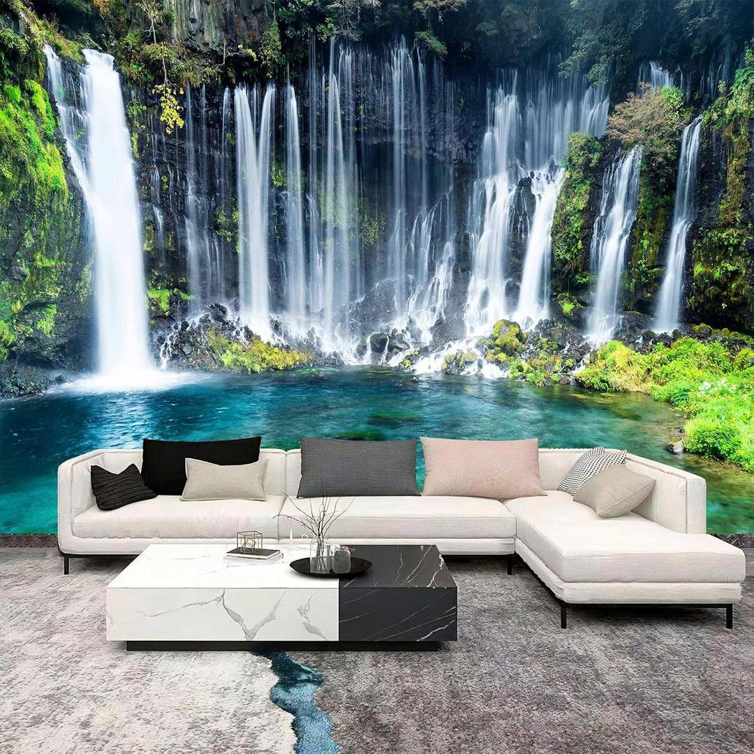 WFBHUA-Wall Mural Waterfall Green Nature Lake Landscape Wallpaper Decor for Bathroom Living Room Bedroom(Not Peel and Stick) (149" x 96", Art Wall-25)