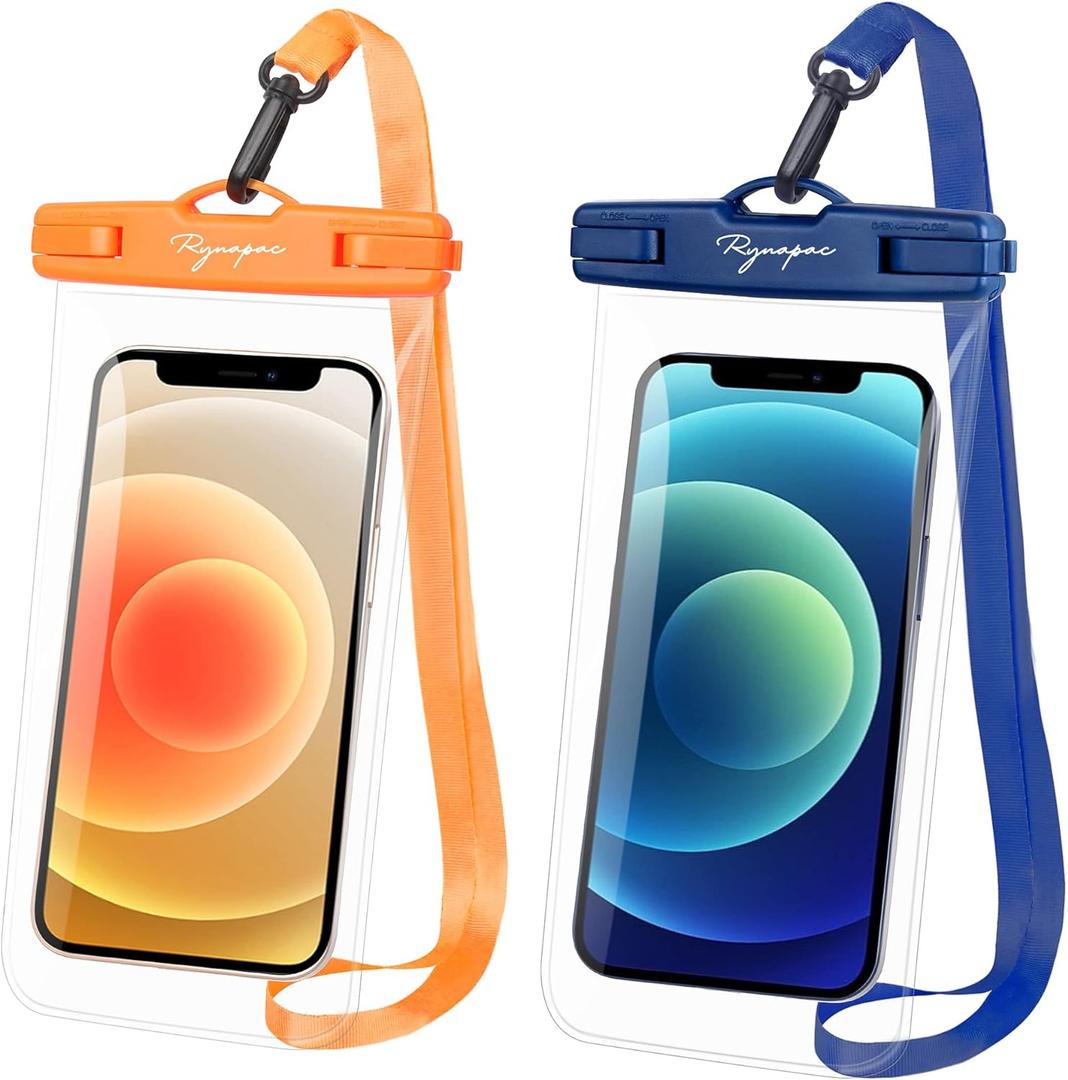 Waterproof Phone Pouch Bag - 7.5in, 2 Pack IPX8 Waterproof Phone Case for iPhone 16 15 14 Pro Max, Galaxy S25+ S24+, Cellphone Dry Bag with Lanyard for Beach Vacation Travel Cruise Essentials