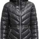 Women's Winter Warm Long Stylish Shiny Coat Outwear Pockets Quilted Thicken Hooded Parka Jacket with Adjustable Waist (L)