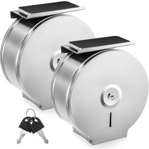 Mifoci 2 Pcs Commercial Toilet Paper Dispenser with Shelf Wall Mount Jumbo Toilet Paper Holder Stainless Steel 9 Inch Roll Tissue Dispenser with Lock and Key for Commercial Home Bath (Silver)