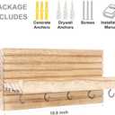 Lwenki Decorative Key Holder for Wall with Shelf, Entryway Shelf with Hooks Holds Leashes, Jackets and Glasses Sturdy Wood Keyholder Entrance Hanger with Mounting Hardware (Wood, Medium)