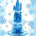 Benvo 3-Tier Cupcake Stand Tower Snowflake Cardboard Cupcakes Tier Stand Holder for Dessert Display Birthday Party Decoration Tea Party Supplies Princess Party Centerpiece Decor Baby Shower (Blue)