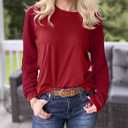Aifer Womens Long Sleeve Shirts Crew Neck Casual Tops Fashion Loose Fit Trendy Tunic Outfits Clothes (Red, S)