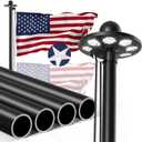 Heavy Duty Flag Pole Kit with 136 LED Ultra Bright Solar Light, 20FT 12 Gauge Thick Flagpole for Outside House in Ground, 300D Thickened USA Flag for Outdoor, 100 MPH Flagpole Kit, Black