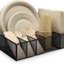 Metal Paper Plate Holder - Utensil Silverware Caddy for Kitchen Counter Cabinet Cutlery Flatware Organizer Storage Dispenser Box for Plastic Spoon Fork Plates Napkins Cup Party Camping Black