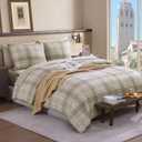 Twin XL Comforter Set, Khaki Green Plaid Bedding Set 5 Piece for Boys Girls Teen, Classic Homestead-Style Kids Comforter Set Bed in A Bag with Sheets, Pillowcase & Sham