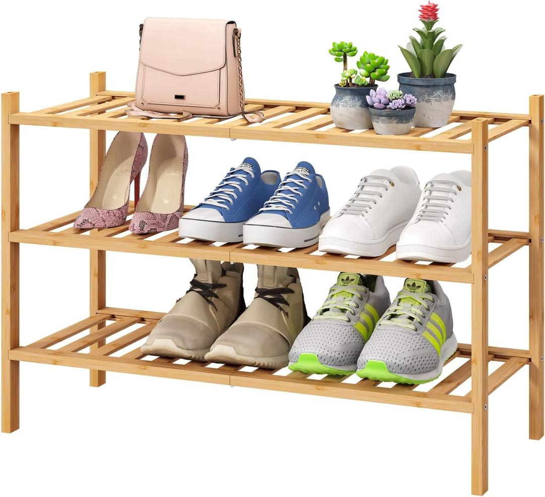 3-Tier Free Standing Shoe Racks, Bamboo Wood Shoe Rack for Entryway & Closet, Beautiful | Natural | Functional | Sturdy Shoe Rack