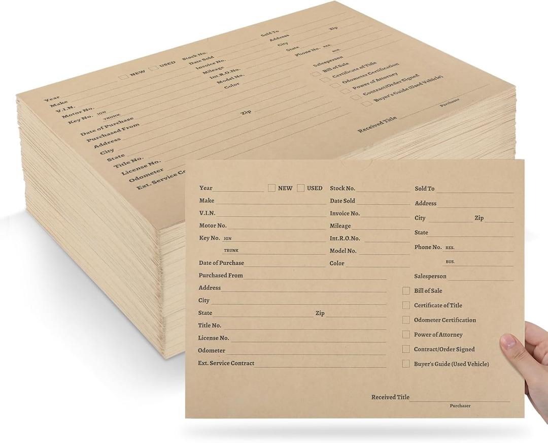 gisgfim 150Pcs Printed Vehicle Deal Envelopes Vehicle Dealer Jackets Brown Envelope 9x12In Yellow Deal Jacket Car Record Envelopes File Jacket for Car Subscribe Order Dealership Operations Accessory