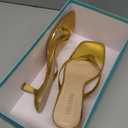 Women's Kitten Heels Sandals Square Open Toe Flip Flop Heels 1.8-2 Inch Heeled Sandals for Women (Gold), 8