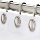 Brushed Nickel Shower Curtain Hooks, Decorative Shower Curtain Rings, Rust Resistant Metal Shower Hooks for Bathroom, Rust Proof Shower Hooks Hangers for Shower Curtain Rod, Set of 12