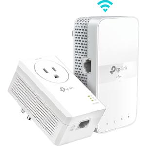 TPLink Powerline WiFi Extender TLWPA7617 KIT  Includes AV1000 Powerline Ethernet Network Adapter and AC1200 Dual Band Extender, Gigabit Port, Passthrough, OneMesh, Ethernet Over Power, Plug & Play