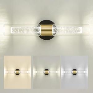 kudos Black and Gold Bathroom Light Fixtures,Modern Led Wall Sconce Light with Crystal Bubble and Clear Glass, 3000K/4500K/6000K Adjustable, KDVL05-BG-2 (1 Pack)