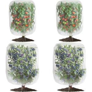 4 Pack Garden Mesh Netting for Plants 2.6x3.3ft - 3.3x4.9ft Insect Bird Netting Pest Barrier Bag with Drawstring 2 Size Fruits Tree Blueberry Bush Netting Cover Bag Protection for Vegetables Tomato