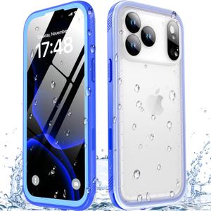SPORTLINK for Waterproof iPhone 17 Pro Max Case - Built in Screen Protector/Full Body Dustproof/Shockproof/Dropproof/IP68 Underwater for iPhone 17 Pro Max Case 6.9 inch Blue/Frosted Clear