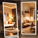 Full Length Mirror with Lights, 95" x 40" LED Lighted Floor Standing Mirror, Tempered Glass, Square Black