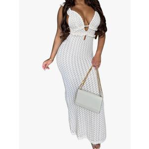 Womens Sexy Sleeveless Lace Up Ruffles Ribbed Bodycon Party Clubwear Dress, S