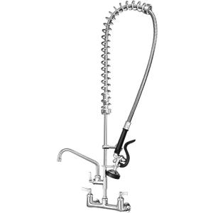 Commercial Kitchen Faucet Heavy Duty Wall Mount Sink Faucet, 8 Inch Center 47 Inch Commercial Kitchen Faucet with Pre-Rinse Sprayer and 14 Inch Add-On Spout for 1,2,3 Compartment Sinks