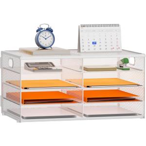 Marbrasse 5 Tier Desktop Literature Organizer, Mesh Paper Organizer Desk Organizers, File Sorter Mail Center Paper Storage Cabinet Classroom Keepers Mailbox for Office Home School,White