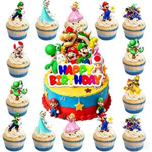 2 x 25Pcs Mario Cake Decorations with 24pcs Cupcake Toppers, 1pcs Happy Birthday Cake Topper, Super Bros Party Supplies, Perfect for Birthday Party Decorations