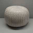 COTTON CRAFT Round Dori Pouf - Cotton Braid Cord Cable Knitted Ottoman - Foot Stool Footrest Floor Pouf Accent Furniture Bean Bag - Living Room Dorm Dcor - 20.5 Dia x 13.5 High - Round Ivory Cream