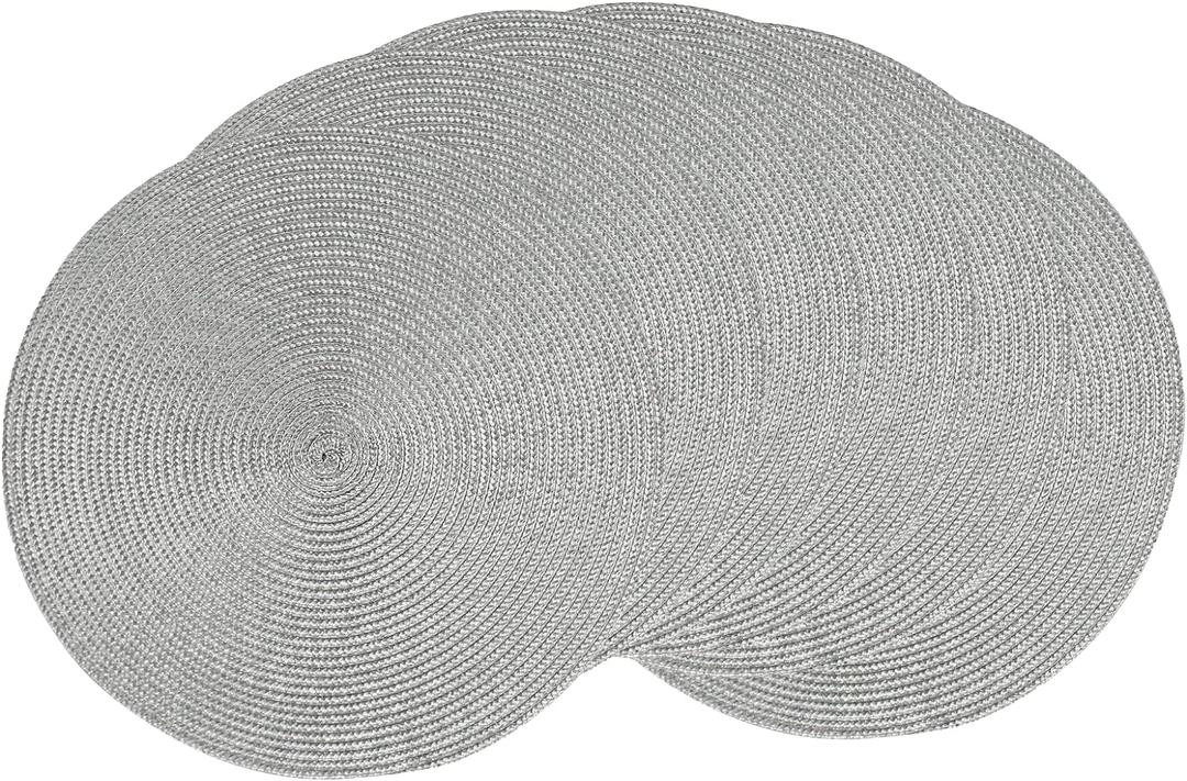 AHHFSMEI Round Braided Placemats 15 Inch Round Table Mats for Dining Tables Natural Woven Heat Resistant Place mats Set of 6 (Grey B)