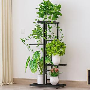 Metal Plant Stand Indoor Outdoor, 4 Tier 5 Potted Plant Shelf, Anti Slip Waterproof Flower Holders, Planter Shelf Display Rack Storage Organizer for Living Room Patio Lawn Balcony Garden (Dark gray)