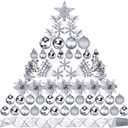 Sratte 94 Pcs Christmas Tree Decorations Set, Christmas Tree Ball Ornaments Glitter Poinsettia Flowers Decorations Glitter Berries Stems for Xmas Holiday Wedding(Silver)