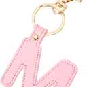 2 x Junyuerly Initial letter Keychains for Women,Pink Blue White Coffee Leather Key Chain Cute Bag Charms Car Key Accessories