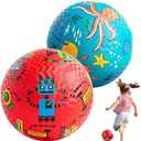 U&C Planet Playground Balls for Toddlers 1-3, 2 Pack 6 inch 8.5 inch Kickball for Kids Outdoor Indoor, Catoon Rubber Balls with Pump, Child Gift for Boys Girls 1-3 3-5 5-10