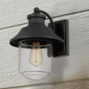 Outdoor Light Fixtures, Clear Glass Shade, Black Wall Sconce