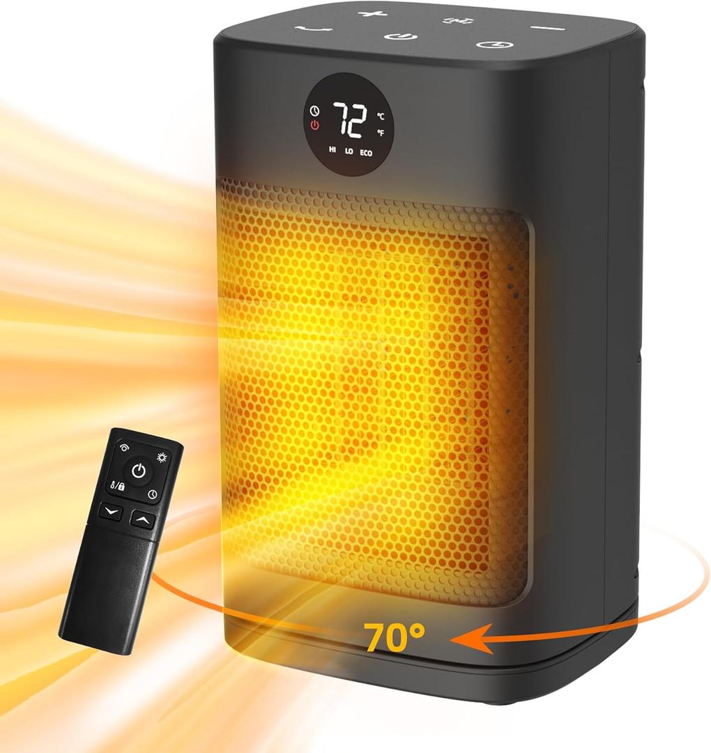 Portable Space Heater for Indoor Use 1500W Personal Ceramic Heater with 3 Heat Settings ECO Mode Overheat Protection Remote Control Small Heater for Room Office Black