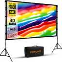 Towond 120 inch Projector Screen with Stand, 4K HD 16:9 Foldable Anti-Crease Indoor Outdoor Movie Screen, Portable Projection Screen for Backyard Theater, Camping, and Office Presentations