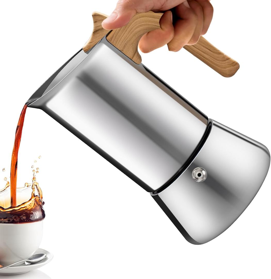 No Coating 12 Cup Moka Pot Thickened 304 Stainless Steel Stovetop Espresso Coffee Maker 600ml 20oz Mocha Percolator Greca Cuban Ideal for Making Rich Authentic Italian Caf