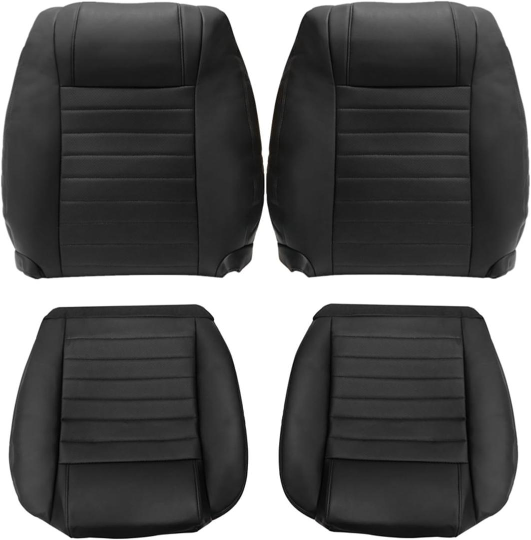 NLQR Black Perforated Front Driver and Passenger Side Bottom & Top Lean Back Replacement Microfiber Leather Seat Covers #GW or KW Compatible with Ford Mustang 2005 2006 2007 2008 2009