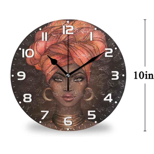 Africa Women 10 Inch Battery Operated Round Quartz Analog Quiet Desk Clock for Home,Office,School 