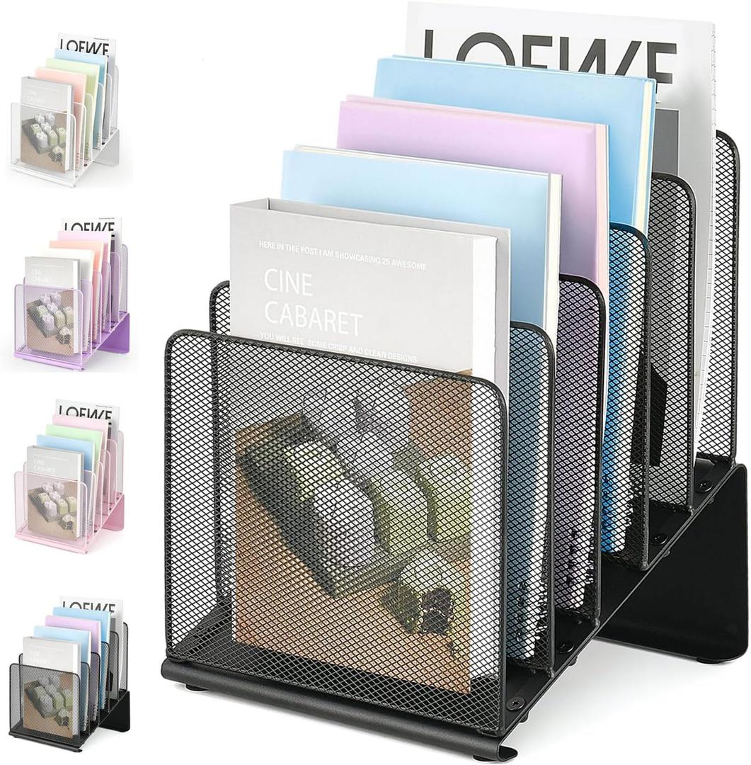 LEKETREE File Organizer for Desk, File Folder Organizer with 5-Section Vertical Rack, Suitable for Home Office Document Organization and Storage(Black)