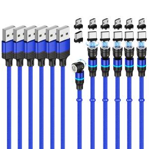 Magnetic Charging Cable (6-Pack,1.6+3.3+3.3+6.6+6.6+10ft) 540 Rotation Magnet Phone Charger USB C Cable 3A Fast Charging Magnetic Charger Cable with LED Light for Micro USB Type C Device
