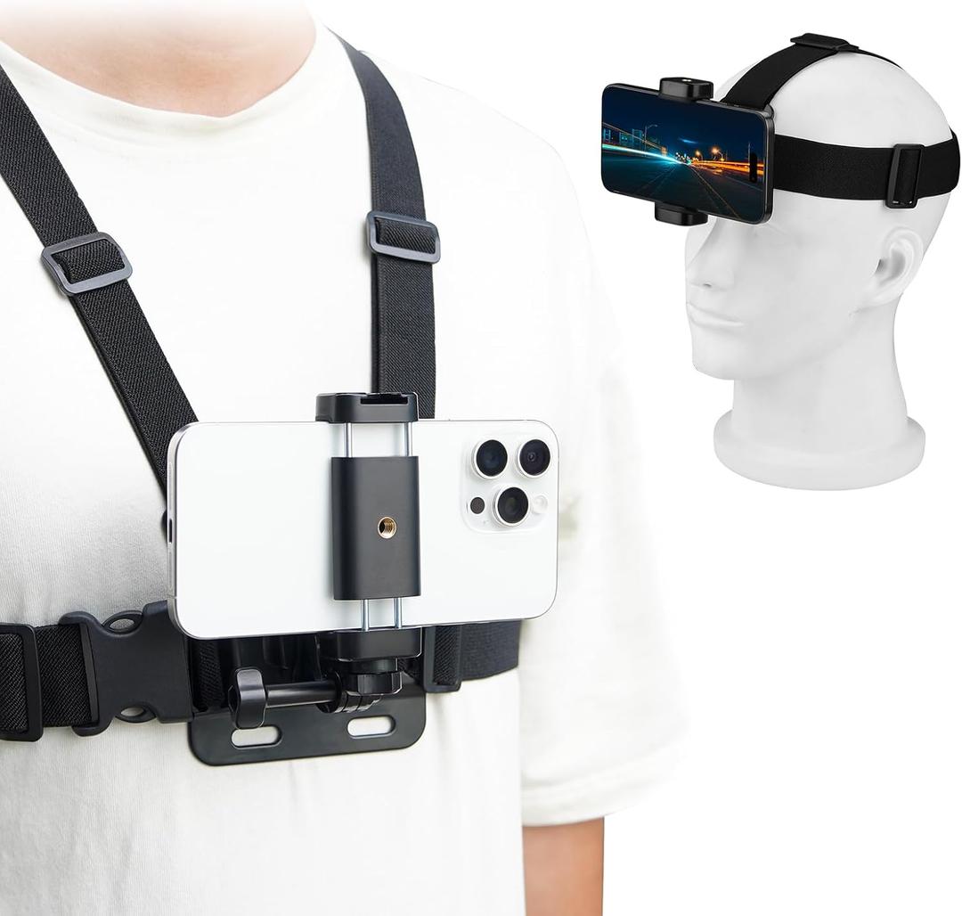 BRDRC POV Phone Chest Mount for iPhone, Head Mount Camera for Recording Vlog Body Harness Strap Holder Clip Kit for Gopro, for DJI Osmo Pocket 3, for Insta360 X5 X4 X3, for Samsung Accessories
