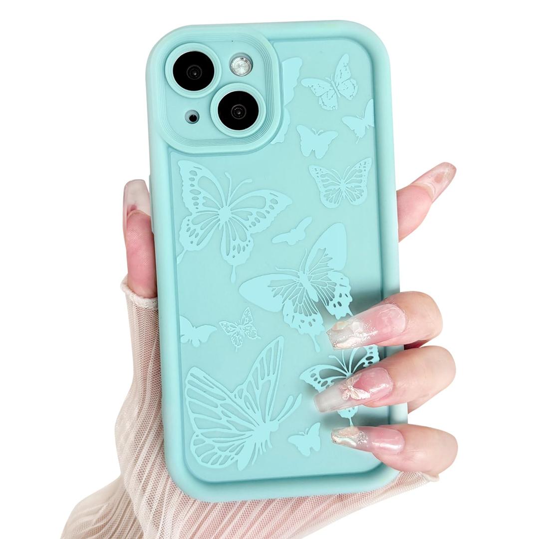 Lovmooful for iPhone 13 Case Cute Butterfly Design-Light Blue