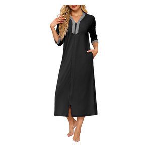 Ekouaer Women's Zipper Robe 3/4 Sleeves Housecoat Full Length Nightgown Soft Loungewear Robe with Pockets, L