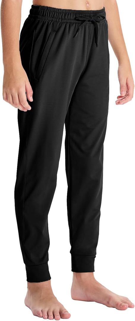 DEVOROPA Toddler to Youth Boys Joggers Kids Tapered Leg Sweatpants Lightweight Running Soccer Sports Athletic Pants Pockets (Medium, Black)