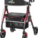 Lightweight Foldable Rollator Walkers with Seat for Seniors, 350 lb Capacity, 8'' Wheels, 17.7" Big Seat, 6-Position Adjustable Height, Ultralight Aluminum Frame Rolling Walker (Red)